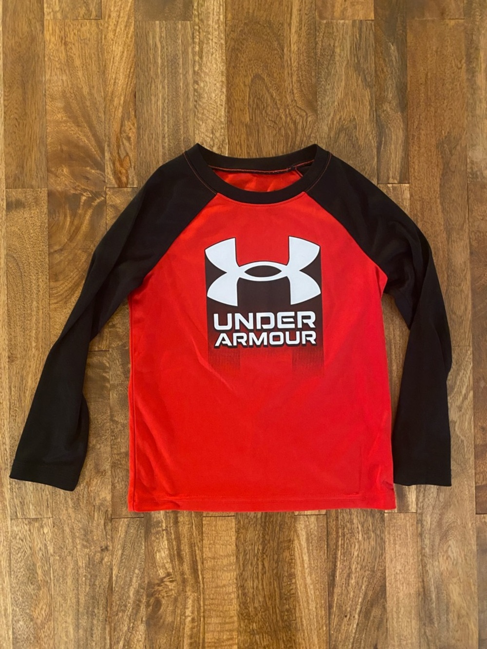 Under Armour Red and Black Raglan Logo Long Sleeve Top